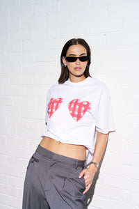 GINGHAM HEARTS Oversized Shirt White