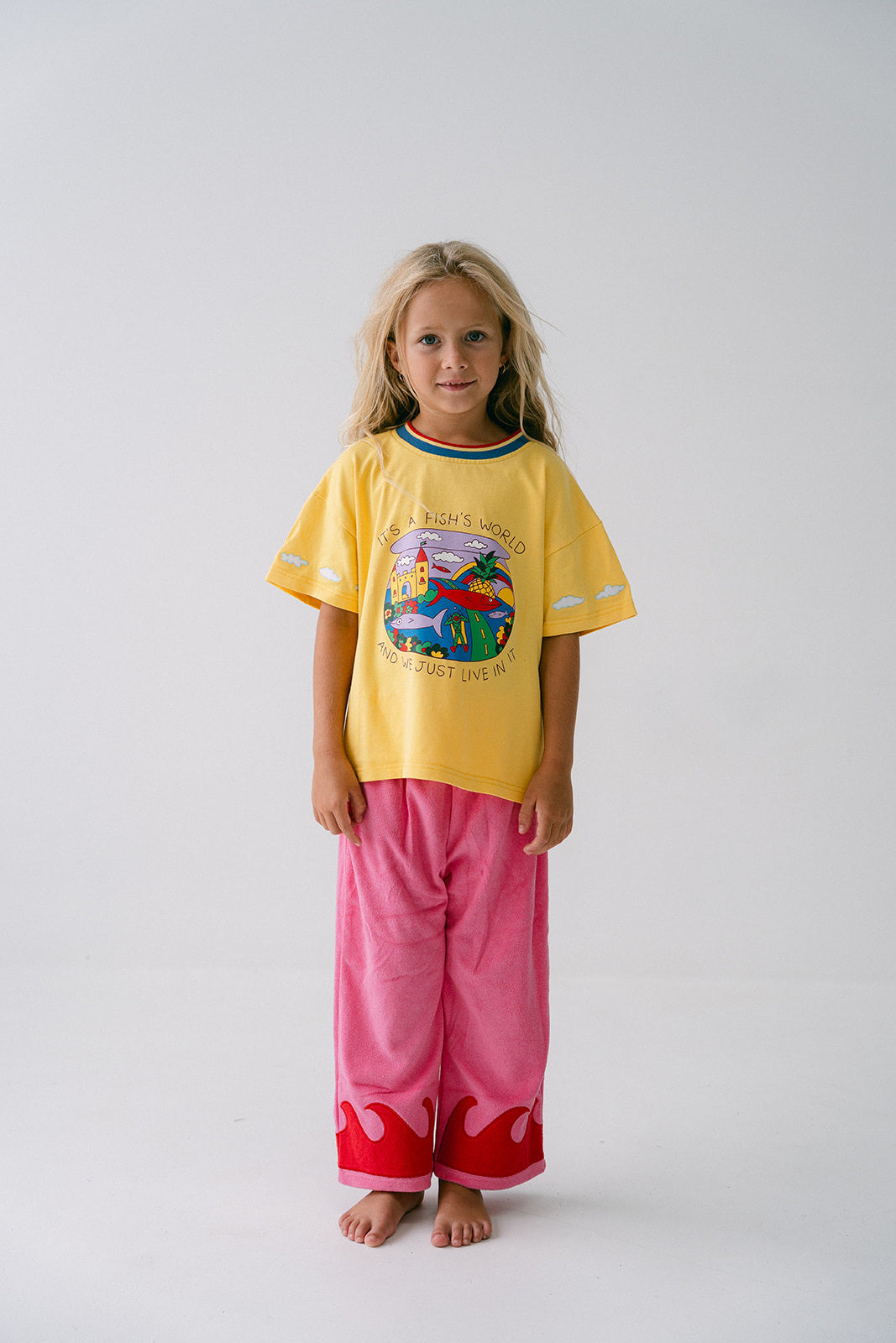 Spicy Dugong Kids Wavy Terry Pants Pink