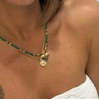 Gold Plated Taweez Protection Necklace Green Onyx Bead Talisman Pendant