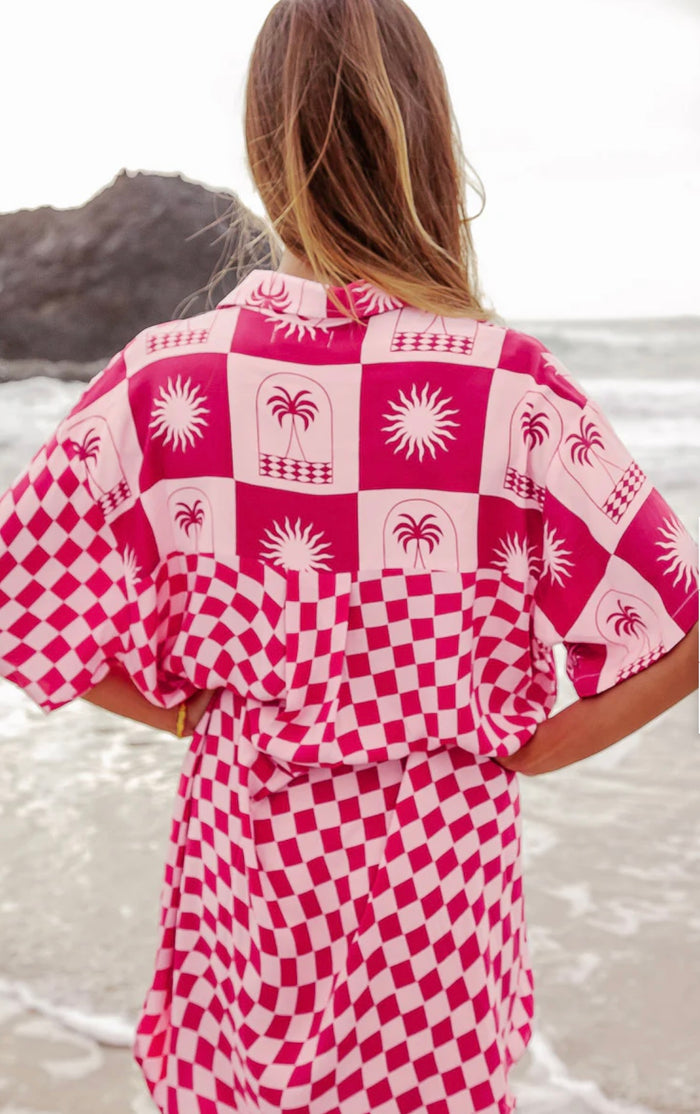Palma Checkerboard Pink Shirt Dress
