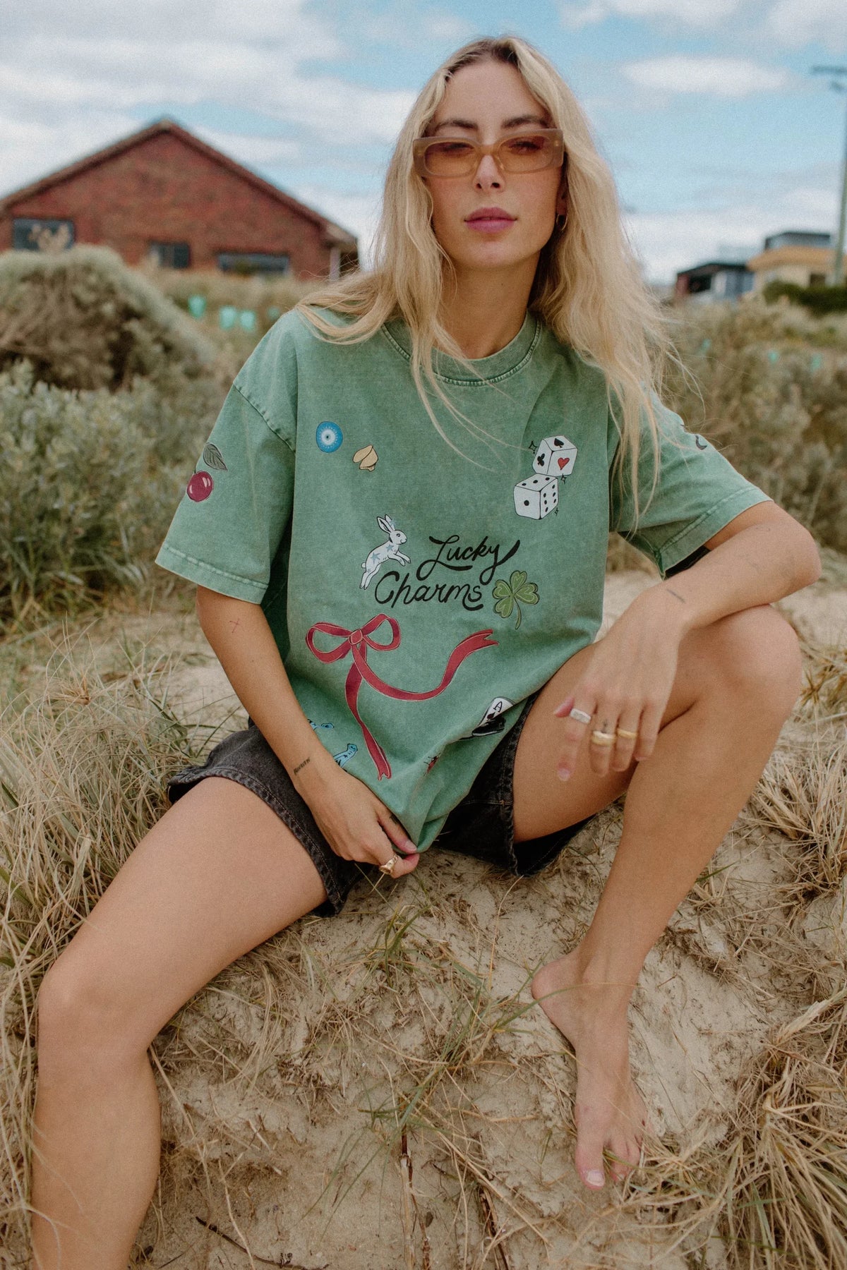 Lucky Charm Oversized Shirt Acid Wash Green