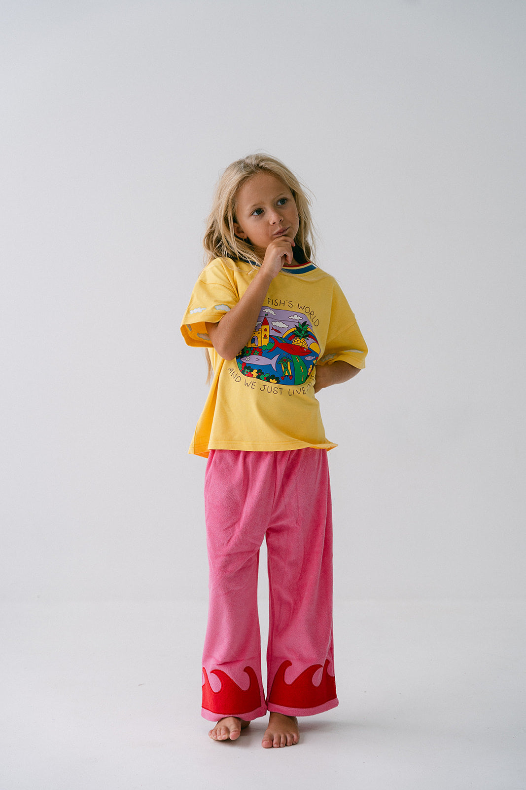 Spicy Dugong Kids Wavy Terry Pants Pink
