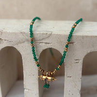 Gold Plated Taweez Protection Necklace Green Onyx Bead Talisman Pendant