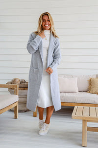 Willow Knitted Long Cardigan - Soft Grey