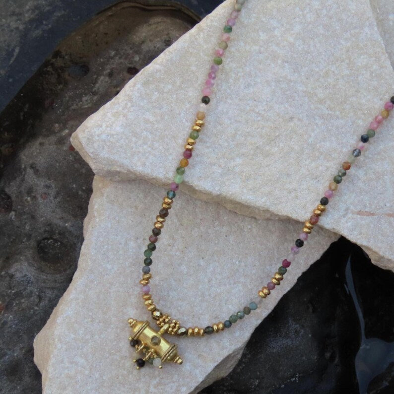 Gold Plated Taweez Protection Necklace Tourmaline Bead Talisman Pendant
