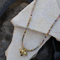 Gold Plated Taweez Protection Necklace Tourmaline Bead Talisman Pendant