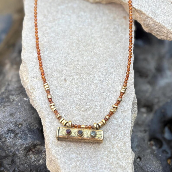 Hessonite Taweez Necklace Gold Plated Brass Amulet