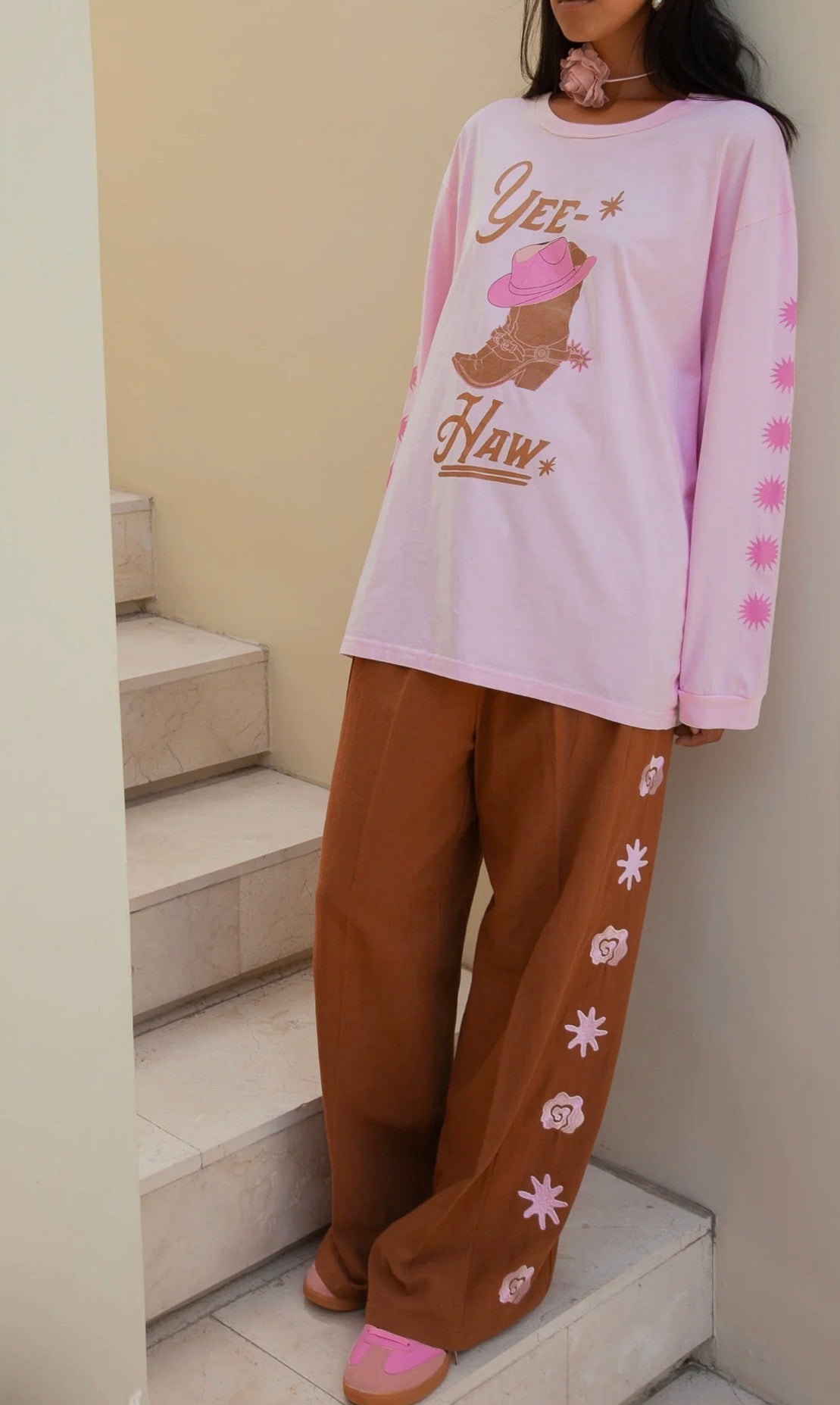 Yeehaw Long Sleeve Shirt Pink