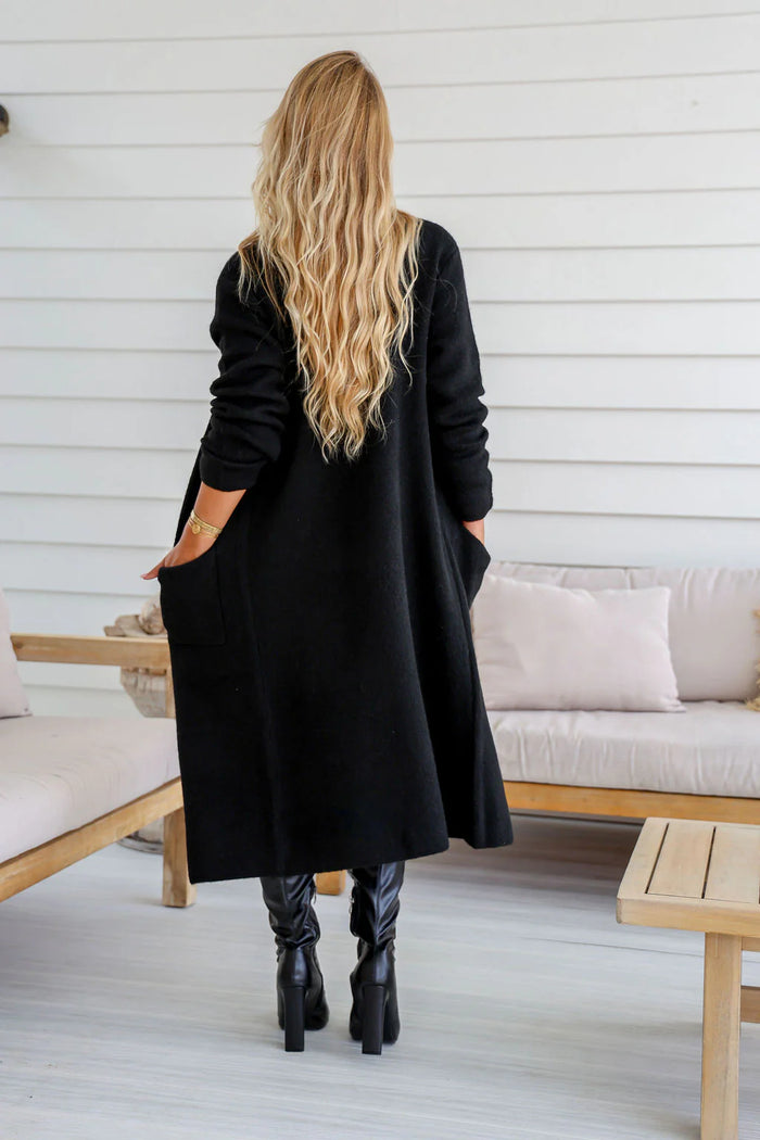 Willow Knitted Long Cardigan - Black