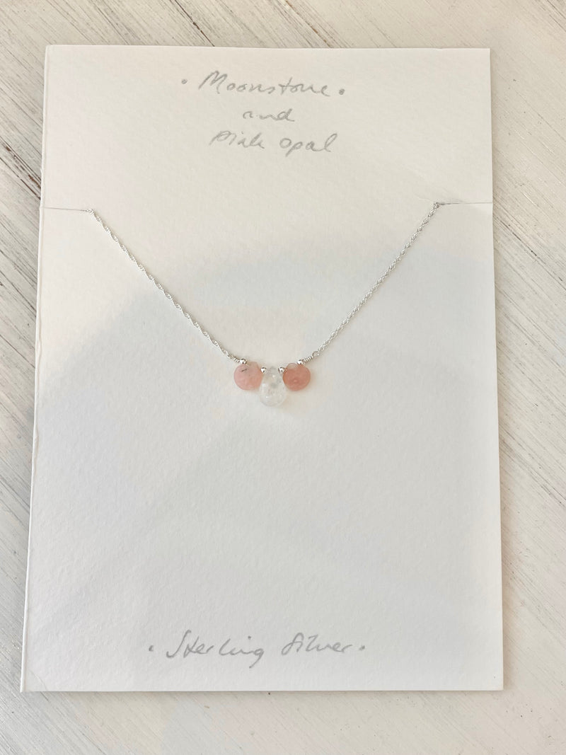 Necklace Pink Opal & Moonstone Teardrop