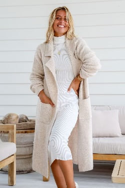 Willow Knitted Long Cardigan - Marble White