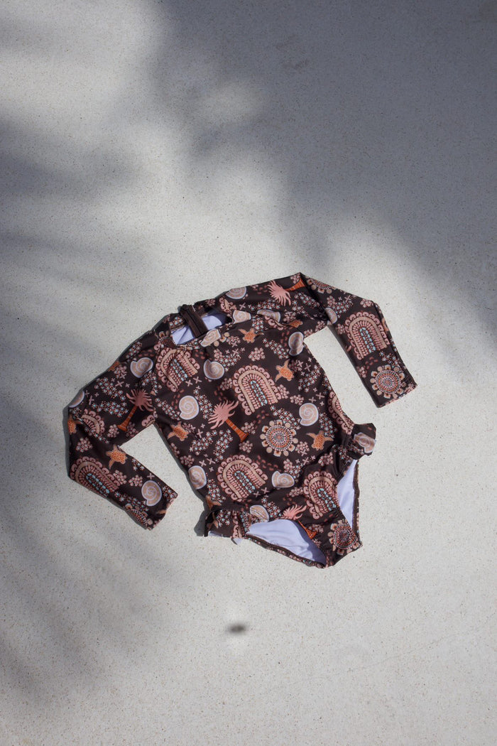 Salty Footprints Kids Swimwear - Long-sleeve Chocolate