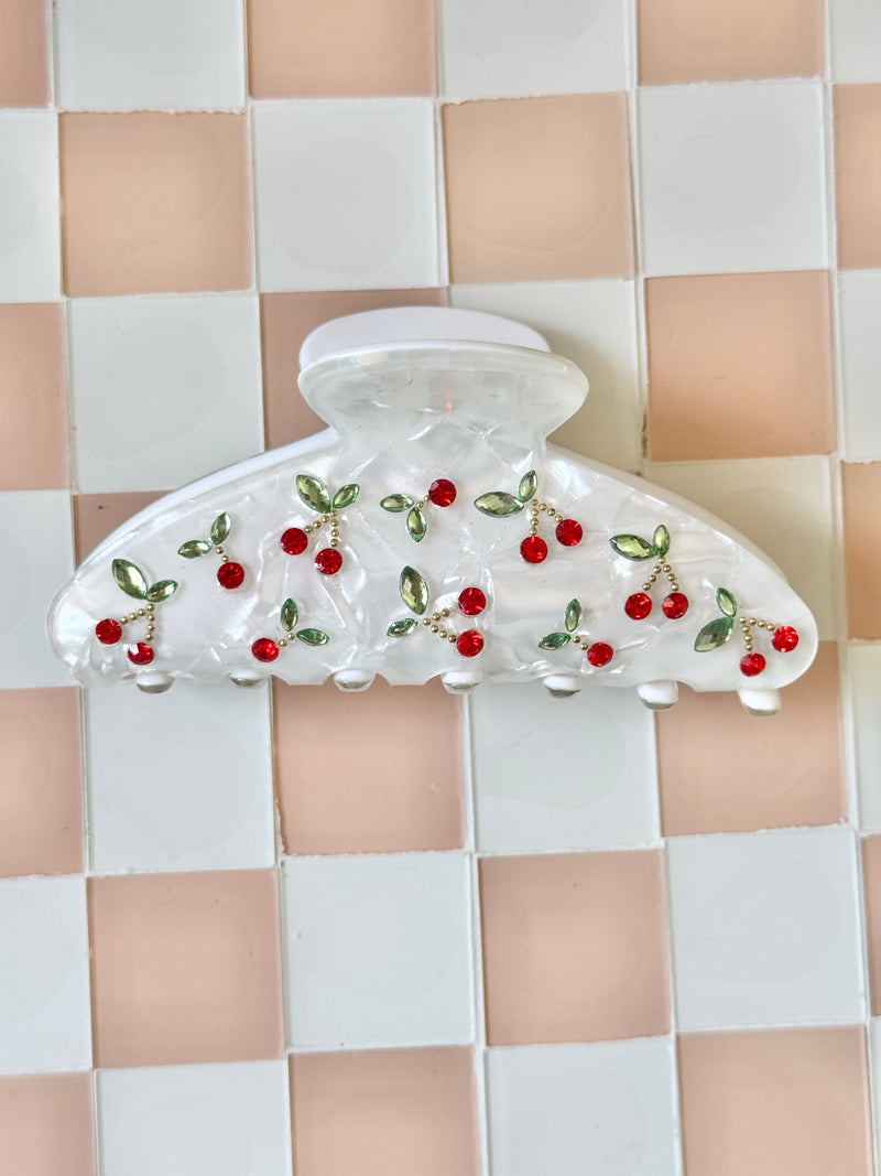 Hair Clip Claw Cherry White