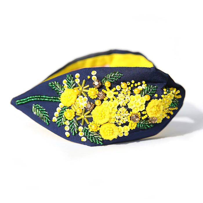 Beaded Headband Navy Wattle