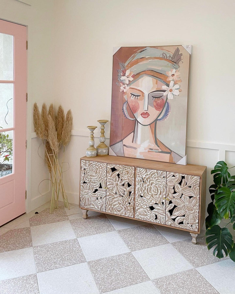 Sideboard Large Carved Dahlia Sand