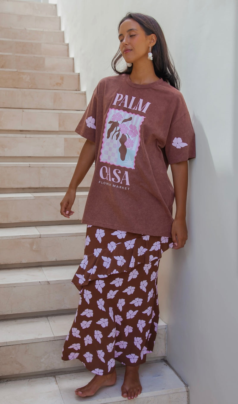 Flower Market Oversized Tee Brown