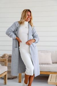 Willow Knitted Long Cardigan - Soft Grey