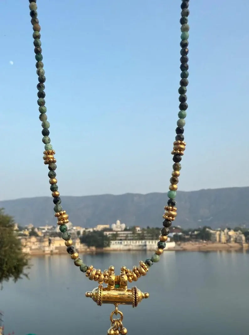 Gold Plated Taweez Protection Necklace Turquoise Bead Talisman Pendant