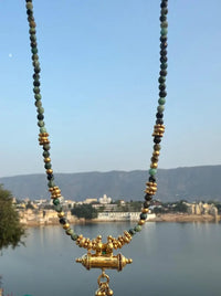 Gold Plated Taweez Protection Necklace Turquoise Bead Talisman Pendant
