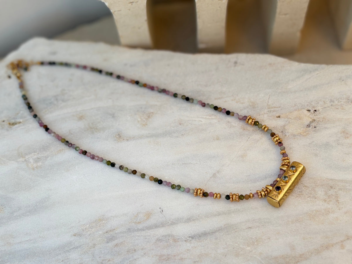 Tourmaline Taweez Necklace Gold Plated Brass Amulet