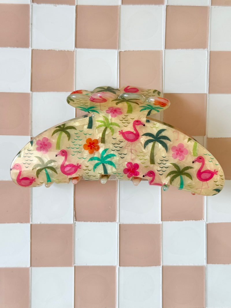 Hair Clip Claw Tropical Flamingo