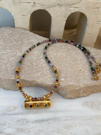 Tourmaline Taweez Necklace Gold Plated Brass Amulet