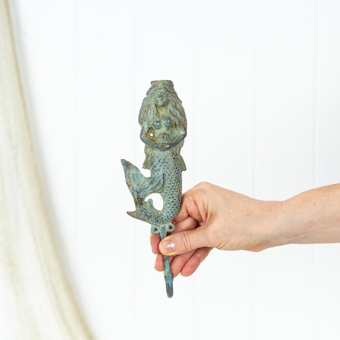 Brass Hook Mermaid with Crown aged