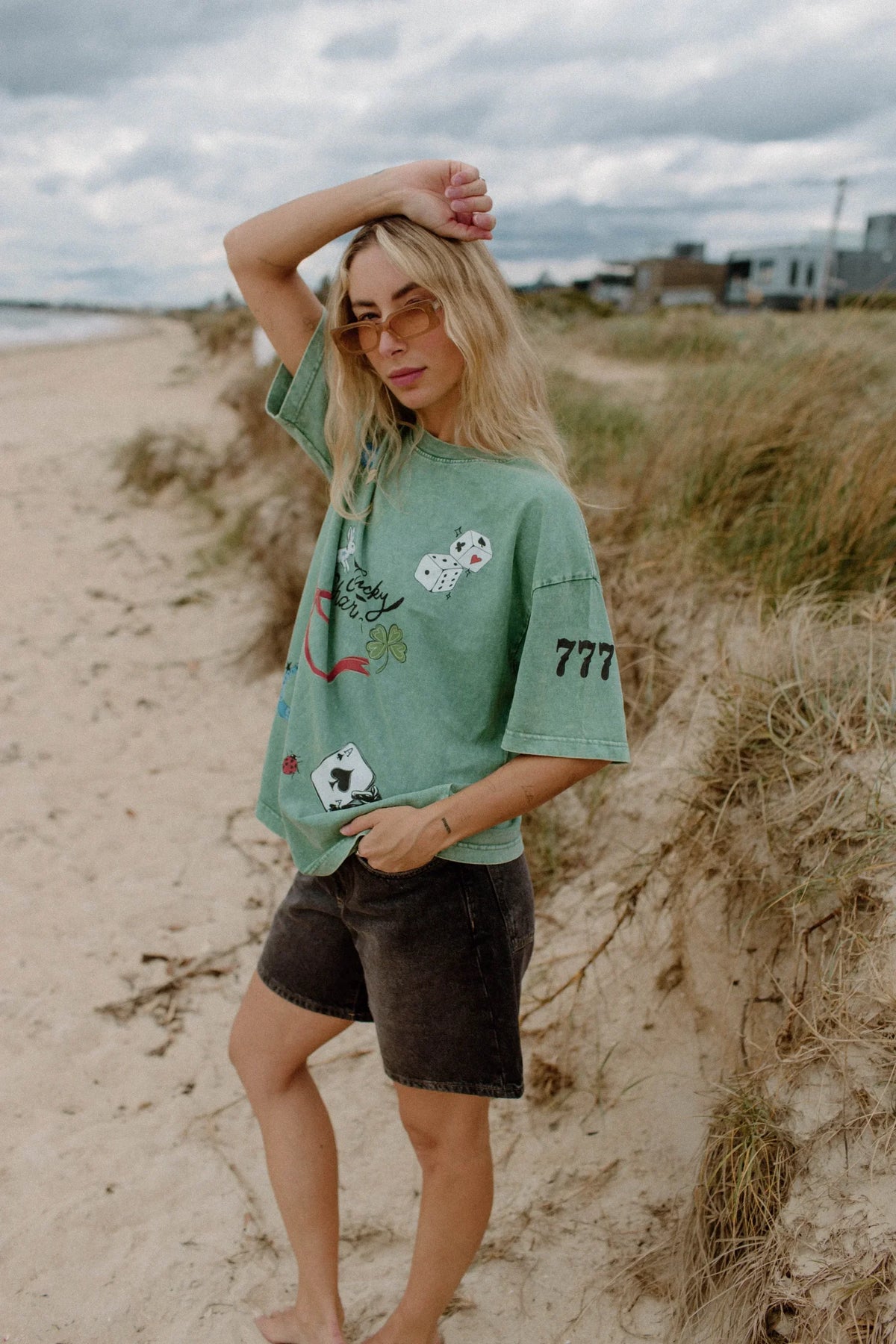 Lucky Charm Oversized Shirt Acid Wash Green