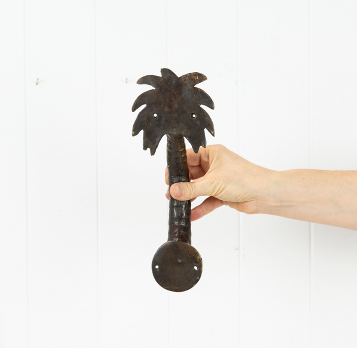 Brass Coconut Palm Door Handle Dark