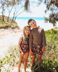 Salty Footprints Kids Swimwear -Tie Up Chocolate
