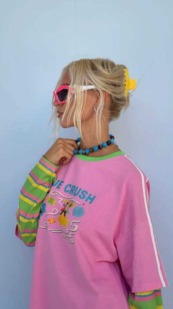 Blue Crush Layered Long Sleeve Pink/Green Adults