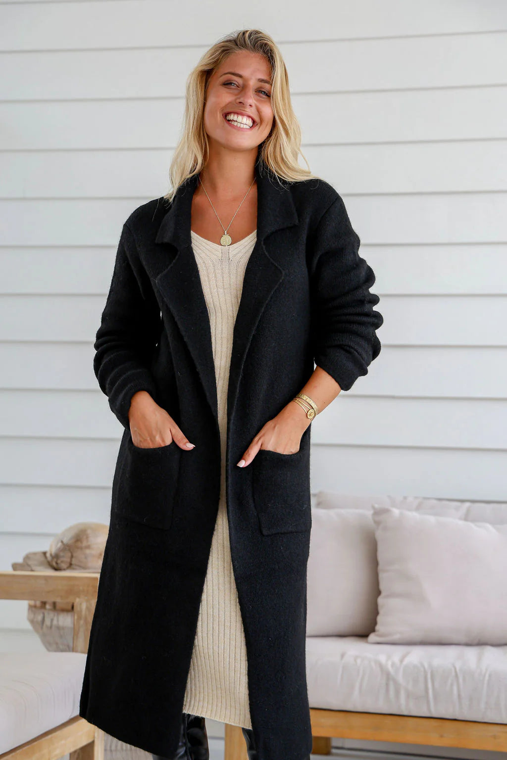 Willow Knitted Long Cardigan - Black