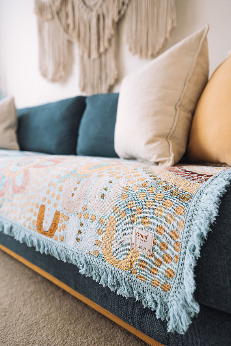 Indigenous Throw Blue Ocean By Natalie Jade