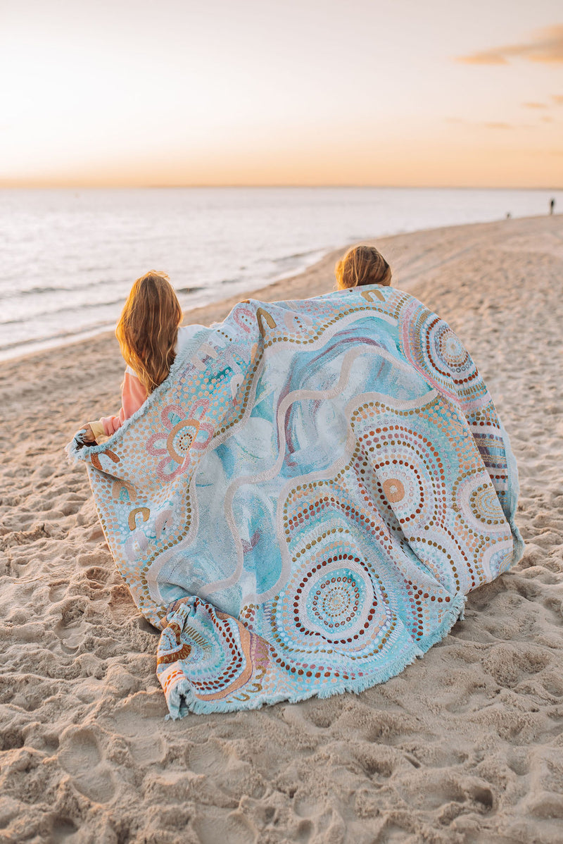 Indigenous Throw Blue Ocean By Natalie Jade