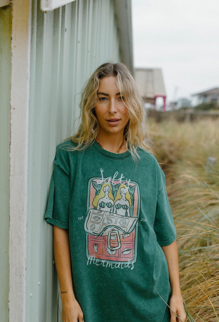Salty Mermaid Oversized Shirt Acid Wash Green