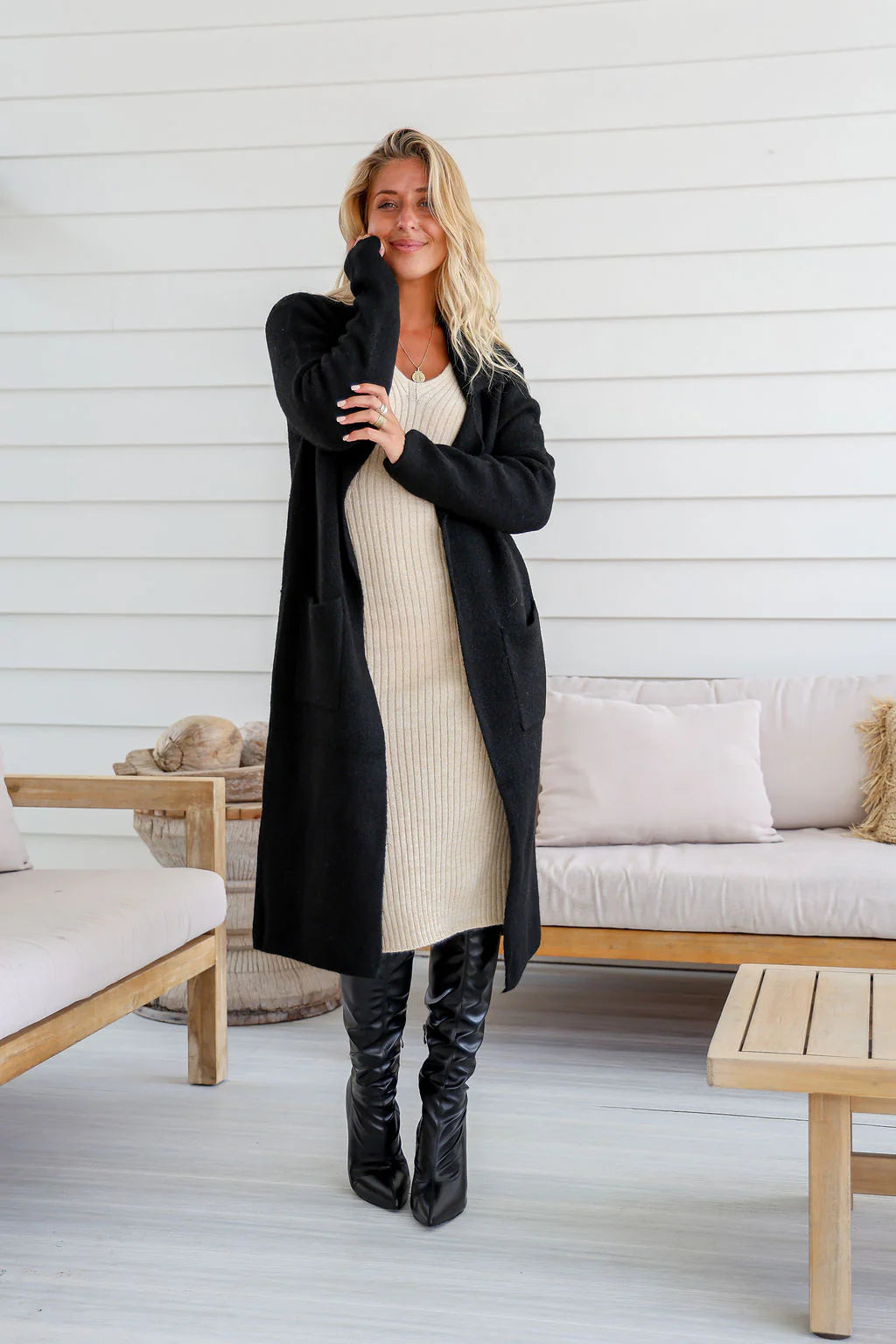Willow Knitted Long Cardigan - Black