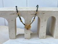 Gold Plated Taweez Protection Necklace Turquoise Bead Talisman Pendant