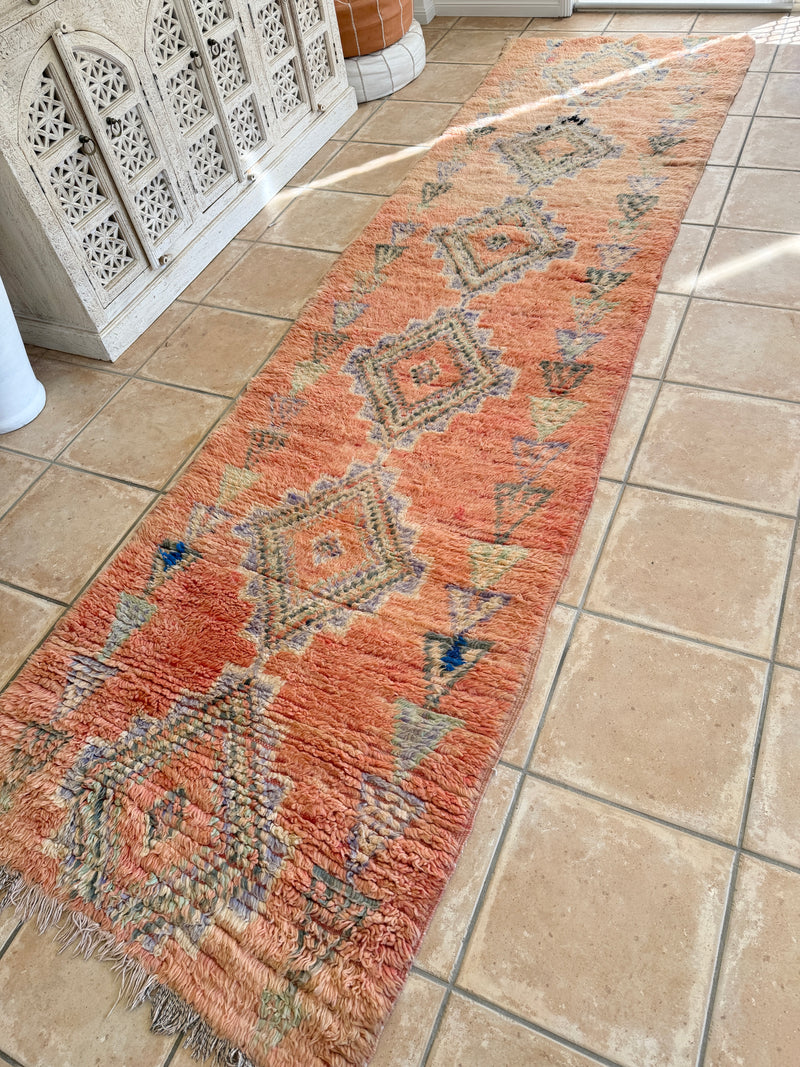 Moroccan Vintage Rug Runner  "Azteaka” 360 x 97