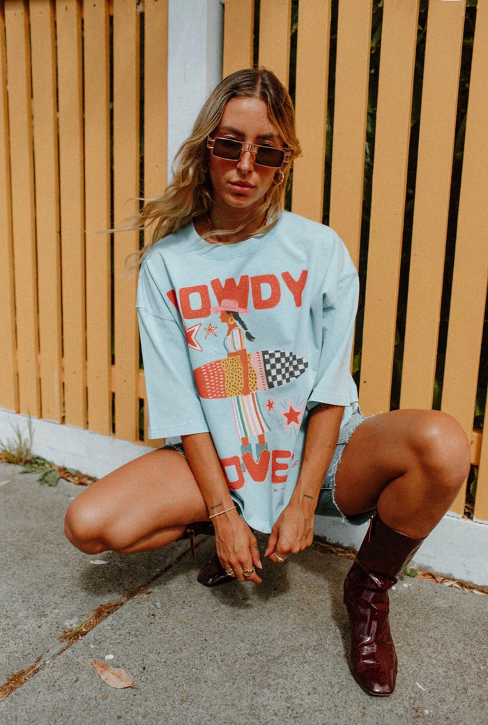 Howdy Lover Boxy Tee Shirt Sky Blue