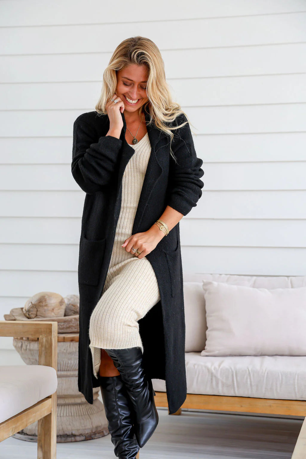 Willow Knitted Long Cardigan - Black