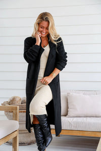 Willow Knitted Long Cardigan - Black