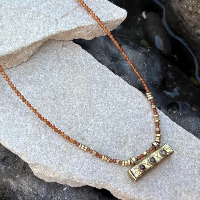 Hessonite Taweez Necklace Gold Plated Brass Amulet