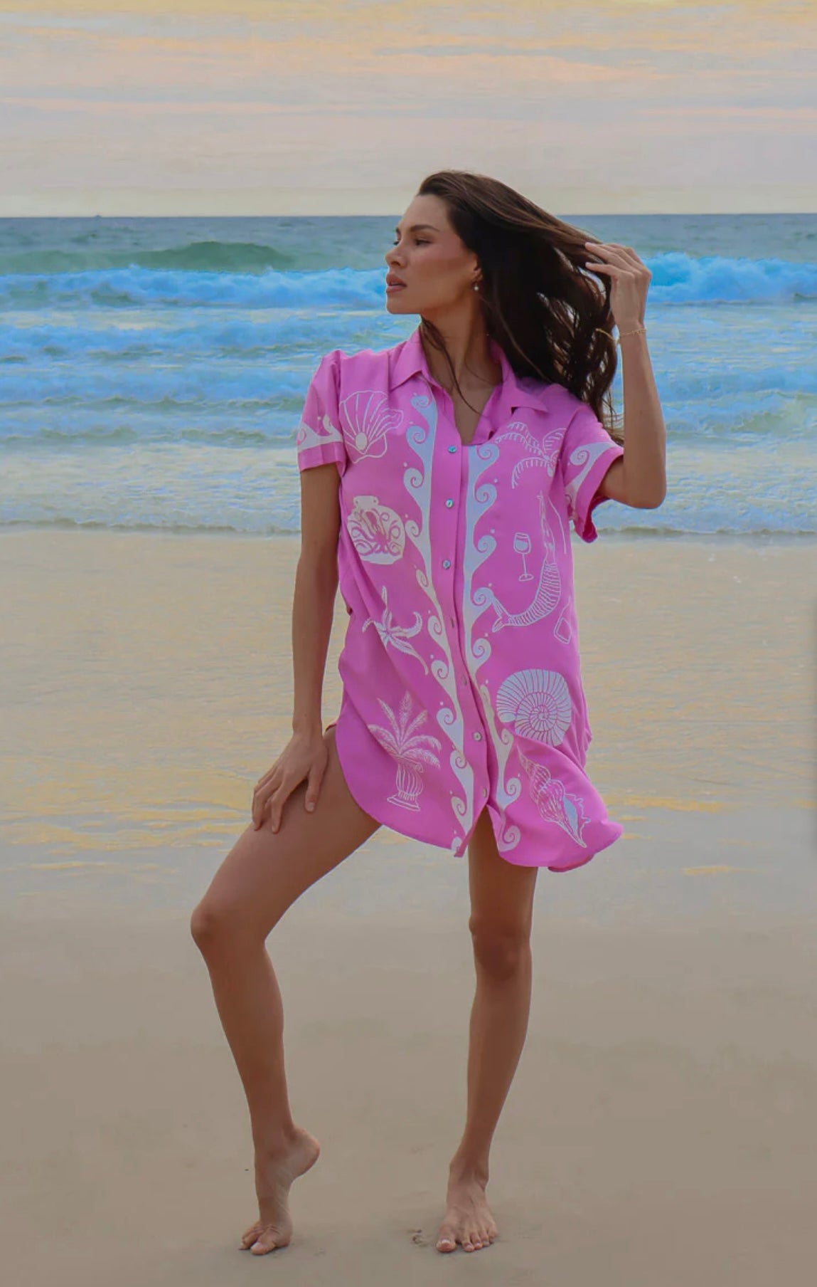 Ocean Club Shirt Dress Pink
