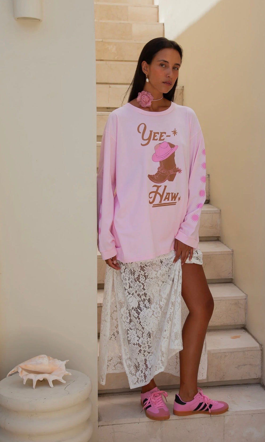 Yeehaw Long Sleeve Shirt Pink