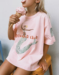Mermaid Club Boxy Tee - Kids Pink