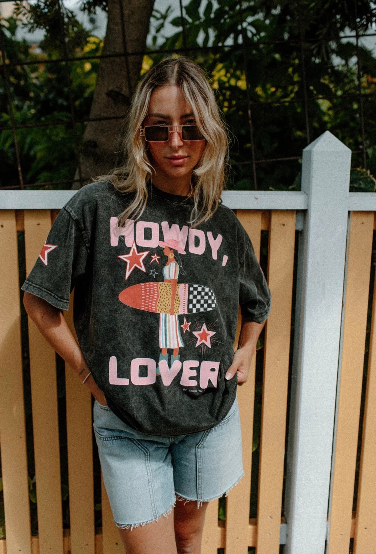 Howdy Lover Oversized Shirt Acid Wash Black