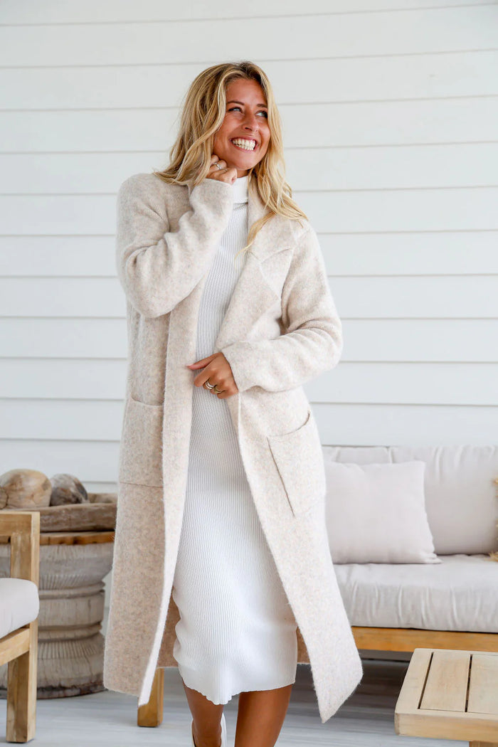 Willow Knitted Long Cardigan - Marble White