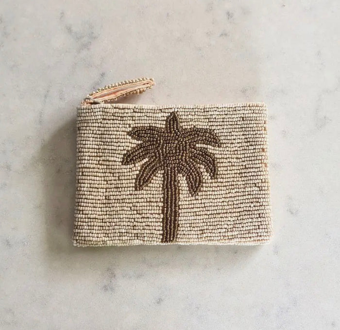 Golden Palm Beaded Mini Pouch Purse