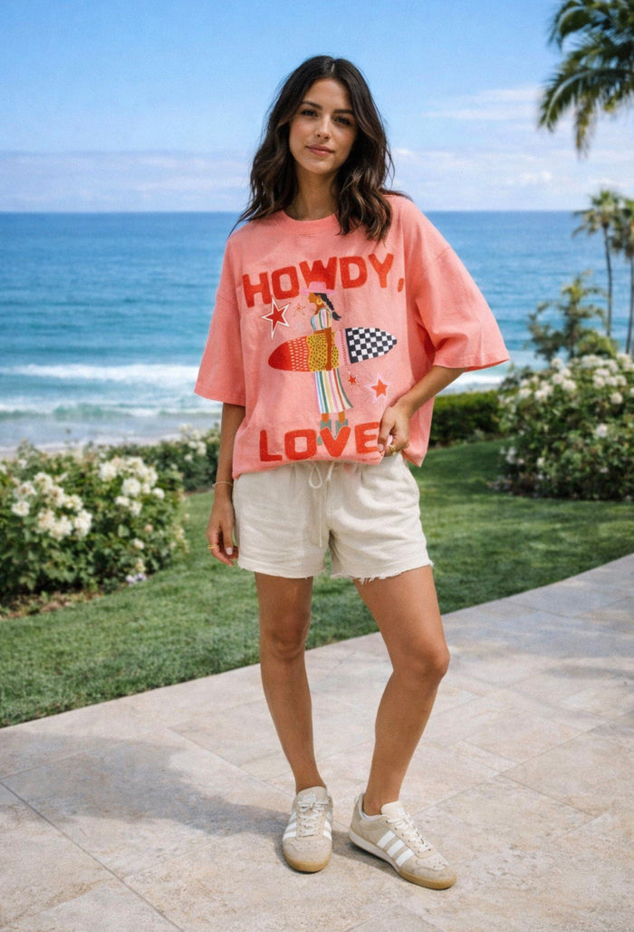 Howdy Lover Boxy Tee Shirt Pink