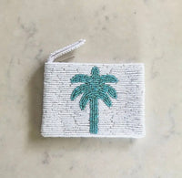 Blue Palm Beaded Mini Pouch Purse